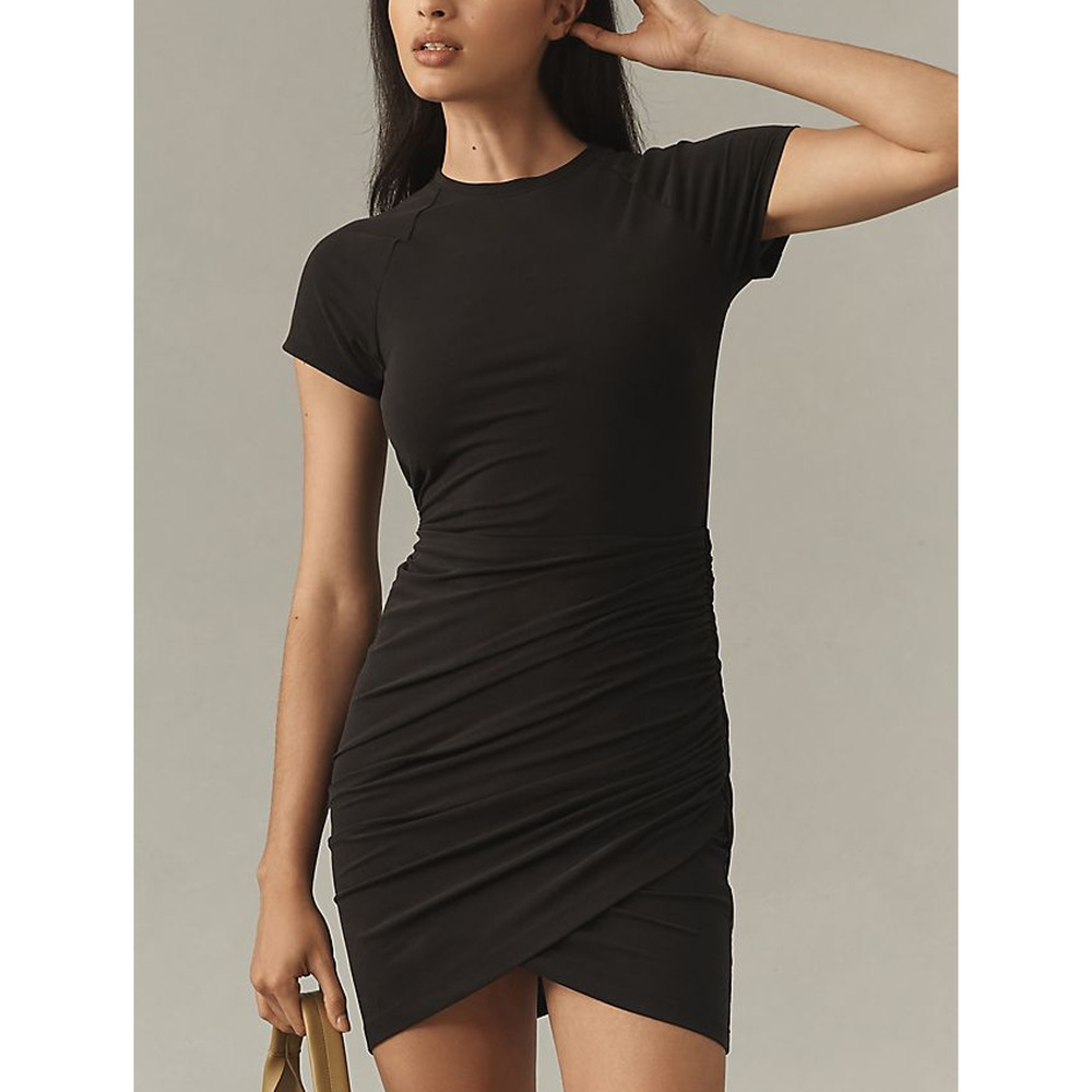 Good American Black Ruched Short Sleeve Bodycon Dress